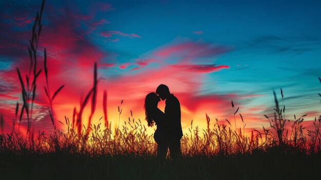 ai-generated-a-couple-s-passionate-kiss-under-a-vibrant-sunset-love-igniting-in-the-twilight-free-photo