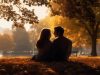 ai-generated-man-and-woman-in-love-sitting-together-on-the-grass-in-the-park-view-from-the-back-ai-generated-photo
